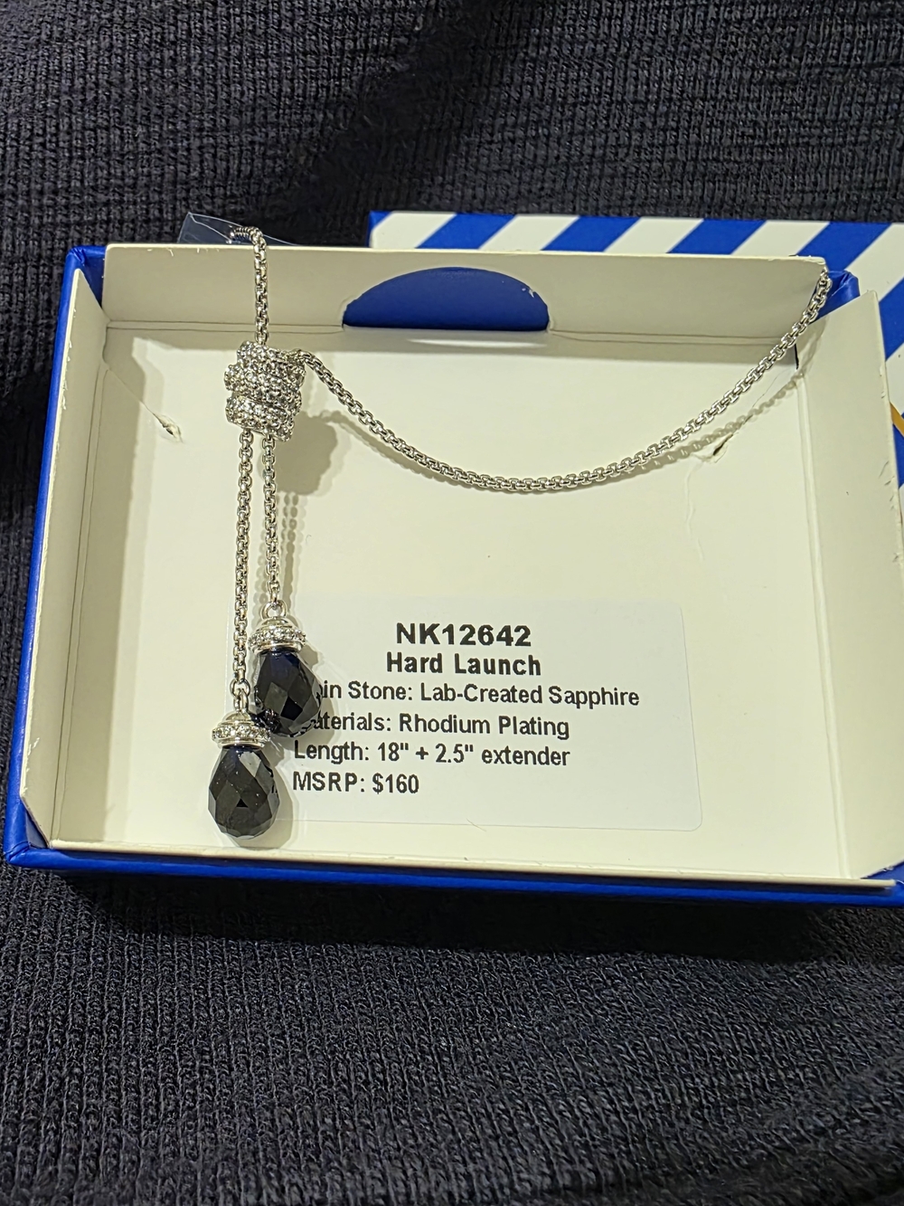 Rhodium-Plated Bolo Necklace with Lab-Created Sapphire Drops